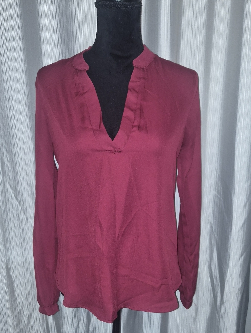 Charlotte Russe Wine Red V-Neck Long Sleeve Blouse